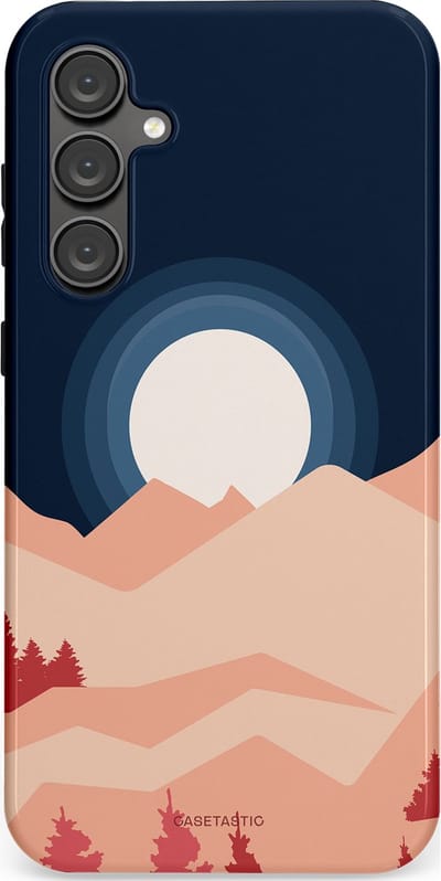 Casetastic hoesje geschikt voor Samsung Galaxy S23 FE - Dubbellaagse bescherming - Bergen bij maanlicht - Fashion Case - Zwart Perzik Zand Koraal