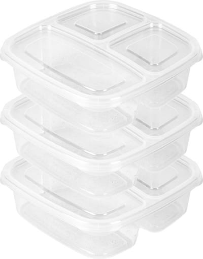 PlasticForte Vershoudbakje 3-vaks - 3ST - 1,2L - meal prep - herbruikbaar - transparant - vaatwasser bestendig - magnetron bakjes
