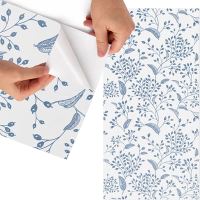 Tulup Meubelfolie - Plantenpatroon Plakfolie Meubels - 75x150 cm - Blauw Meubelfolie - Meubelfolie Zelfklevend - Modern Meubelfolie - Wrapfolie Keuken - Wanddecoratie - Bloemen en planten