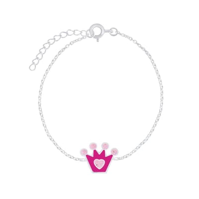 Joy|S - Zilveren kroontje armband 14 cm + 3 roze glitter