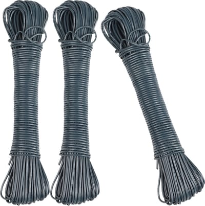 Urban Living Waslijn - 3x - 20 meter - PVC - donker grijs - drooglijn / waslijndraad - wasgoed ophangen