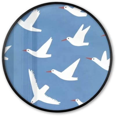 Poster in lijst Rond - Fotolijst 60x60 cm - Posters - Vogels - Wit - Patroon - Ronde posterlijst zwart - Decoratie - Wanddecoratie woonkamer - Muurdecoratie slaapkamer