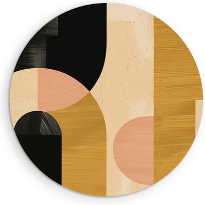 Saammp Muurcirkel Hout - Abstract - Geometrische Kunst - Goud - Ø 90 - Wandcirkel - Wanddecoratie Cirkel - muurdecoratie Woonkamer - Slaapkamer decoratie - Rond Schilderij