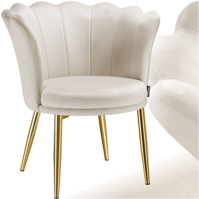 tectake® Fauteuil Stella - Kuipstoel met armleuning – Comfortabele Eetkamerstoel – Keukenstoel – Dikke vulling – Voor woonkamer en eetkamer – Met fluwelen bekleding - crème/goud
