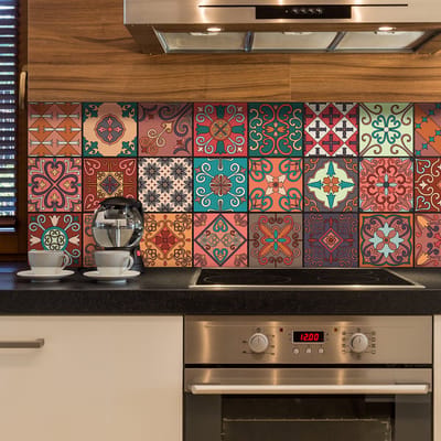Zelfklevende tegelmuurstickers voor keuken en badkamer - 9 Erminio Azulejos tegelstickers - 9 stickers 20x20cm