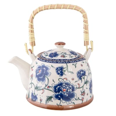 Clayre & Eef Theepot met Filter 700 ml Blauw Keramiek Bloemen