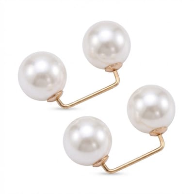 Wit en goudkleurige parel broche set dames – 2 stuks metalen broches met dubbele parel look – decoratieve spelden voor sjaal, kraag, jas of kledingaccessoire