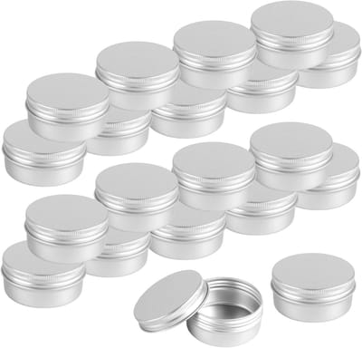 20 Stuks 50 ml Aluminium Blikken Potten met Schroefdeksel voor Baardbalsem en Kruidenspecerijen, Zilveren Opslagcontainers 57x27mm