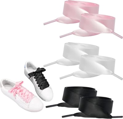 Premium Satijnen Veters voor Dames en Heren, 3 Pairs, 120 cm, Geschikt voor 5-6 Oogjes, Ideaal voor Sneakers, Lakschoenen en Casual Schoenen in Zwart, Wit en Roze