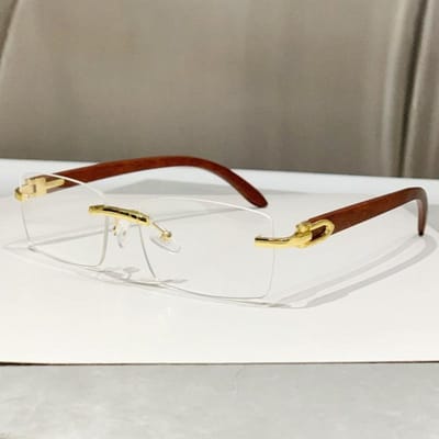 Randloze Zonnebril Voor Heren Dames Houten Patroon Luxe Retro Zonnebril Mode Shades UV400 Reizen Buiten gray