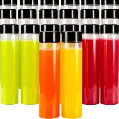 20 Stuks 350ml Heldere PET Plastic Flessen met Zwarte Doppen, Herbruikbare Flessen voor Smoothies, Sap en Melk, Ideaal voor Opslag en Meeneemgebruik