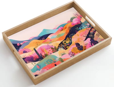 Dienblad hout 50x35 cm - Schootdienblad - Golvende heuvels - Abstracte planten - Dromerig - Borrelplank rechthoek - Plateau dienbladen