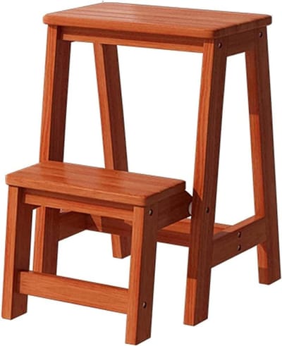 Opstapkruk Ladderkruk - Opklapbaar Houten - Hoge Planken Bereiken - Antislip Treden - 56 cm Hoog - Bruin