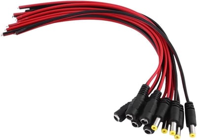 10 Paar DC Power Pigtail Kabels 18AWG Koper 2.1mm x 5.5mm voor Beveiligingscamera's, CCTV en Verlichting 12V 5A Aansluitingen