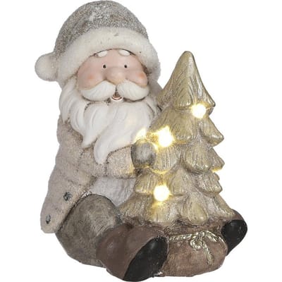 House of Seasons Kerstman Kerstbeeld met Verlichting - Polyresin - 22.5 x 21.5 x 25.5 cm - Grijs