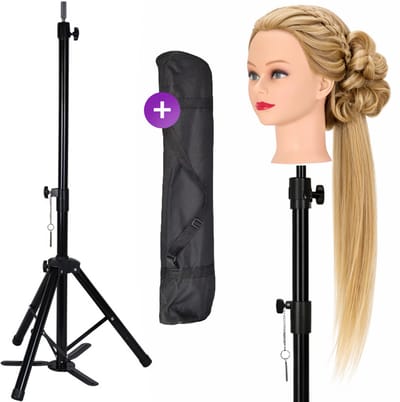 SassyGoods® Oefenhoofd Kappershoofd Standaard Statief met Verstelbare Klem Houder Tripod Mannequin Kapper Training Hoofd – 145 cm Hoog – 360° Draaibaar – Geschikt voor Alle Oefenhoofden