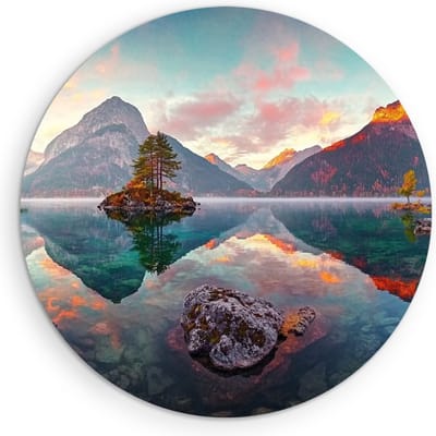 Saammp Muurcirkel Hout - Natuur - japanse bloementuin - landschappen - Ø 90 - Wandcirkel - Wanddecoratie Cirkel - Muurdecoratie Woonkamer - Slaapkamer decoratie - Rond Schilderij
