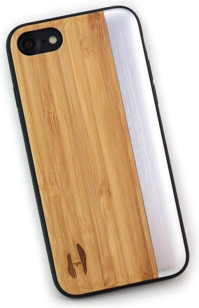 Houten TPU case, iPhone SE - Bamboe en grijs metaal