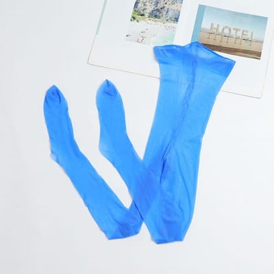 Dames Sexy Glanzend Doorzichtig Panty Hoge Taille Elastisch Olie Glanzend Maillot Ultra-Dun Transparante Sok One Size blue