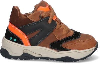 BunniesJR 223844-513 Jongens Hoge Sneakers - Bruin/Zwart/Oranje - Leer - Veters