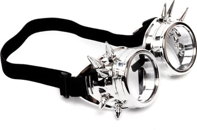 KIMU® Goggles Steampunk Bril Met Spikes - Zilver Chroom Montuur - Heldere Glazen - Spacebril Space Caleidoscope Holografisch Festival