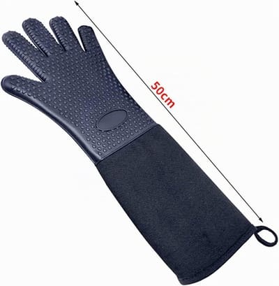 lange ovenwanten hittebestendige katoenen voering oven dikke handschoenen keuken foodservice wanten voor pannenlappen koken bakken BBQ (19,7 inch zwart -1 paar)