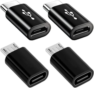 Micro USB naar USB C Adapter Set van 4, Compatibel met Android Telefoons, Samsung Galaxy en Meer, Zwart, Voor Snelle Oplading en Gegevensoverdracht