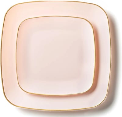 Decorline -32 Premium herbruikbare kunststof Party set - Roos met Goud Rand-Square Collectie