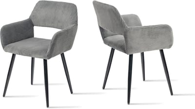 Meubles Cosy Set van 2 eetkamerstoelen - met armleuningen Corduroy zitting – Donkergrijs