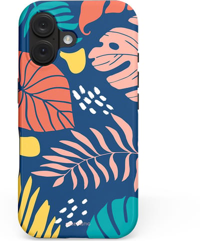 Casetastic hoesje geschikt voor Apple iPhone 16 - MagSafe - Dubbellaagse bescherming - Zwoele avond - Fashion Case - Donkerblauw Perzik Goud Koraal
