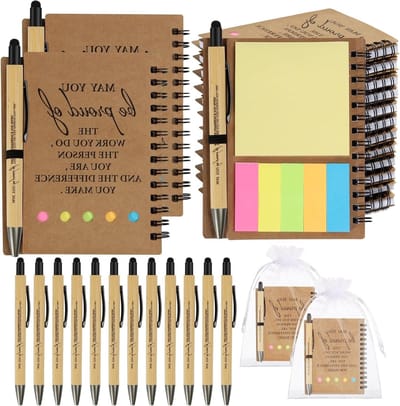 12 Sets Bedankgeschenken, Waardering voor Werknemers, Inspirerende Notitieboekjes met Plaknotities en Cadeautassen, Mini Motivatie Notitieboekjes voor Medewerkers en Docenten