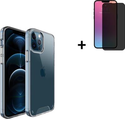 Hoesje Geschikt voor iPhone 13 Pro Max - Screenprotector iPhone 13 Pro Max - iPhone 13 Pro Max Hoes Transparant Backcover Hard Case + Privacy Tempered Glass