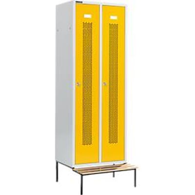 Schäfer Shop Select Kledinglocker, met zitbank, 2 compartimenten, 300 mm, cilinderslot, Deur koolzaadgeel