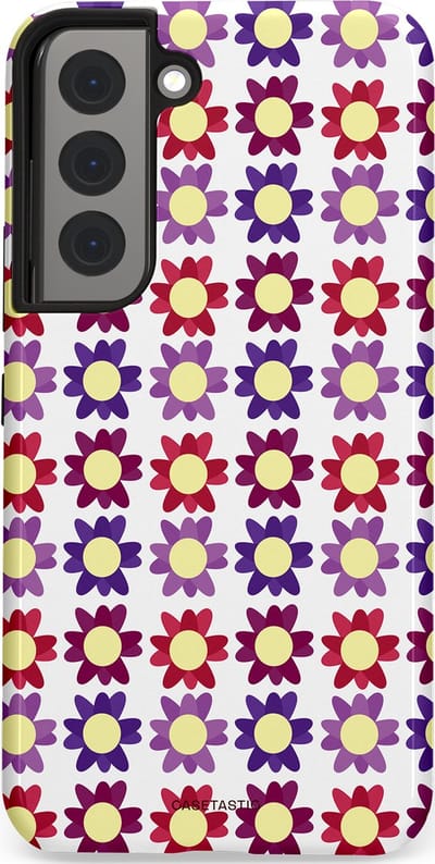 Casetastic Hoesje Geschikt voor Samsung S22 - Stijlvolle Beschermende Duo-layer Case - Rood Paarse Roze Madelief Bloementjes