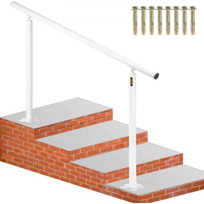 VEVOR Trapleuning Kit 152,8 cm x 91 cm Buiten Trapleuning 0-5 Stappen Pijp Trapleuning van Aluminium met Voorgeboorde Gaten en Alle Benodigde Expansiebouten, 70 kg Laadvermogen voor Huizen Tuinen Wit