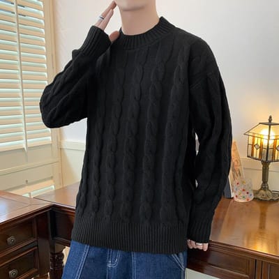 Herfst en Winter Kabelpatroon Trui Heren Herfst en Winter Binnenkleding met Ronde Hals Basis Gebreide Trui Heren Lange Mouw Draad 2XL