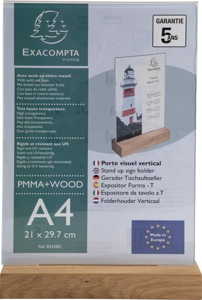 Exacompta 10x Infostaander met houten voet A4 verticaal Office kristalhelder - Transparant - 84258D