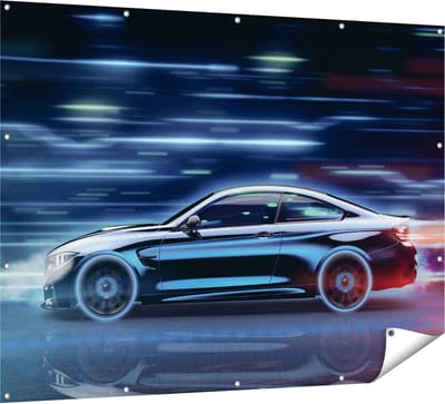 Gards Tuinposter Zwarte Sportwagen Auto - 160x120 cm - Tuindoek - Tuindecoratie - Wanddecoratie buiten - Tuinschilderij