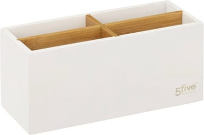 Organizer bamboe en wit hout 4 vakken | Bureau bakje met vakjes | Make up opberger 21 x 8 x 9 cm