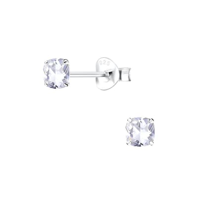 Joy|S - Zilveren vierkant oorbellen - 4 mm - cushion - zirkonia