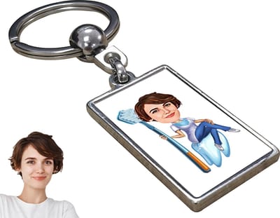 Tandarts Karikatuur Vrouw - Gepersonaliseerde Karikatuur Sleutelhanger met Jouw Foto - Cadeau - Verjaardag - Kerst - Kado - Valentijn - Moederdag - Moederdag cadeautje - Moederdag cadeau voor mama - Gepersonaliseerd Cadeau