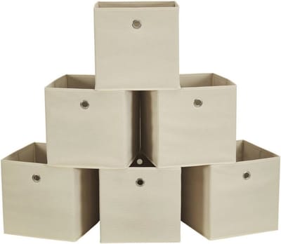 Opvouwbare Kubus Opbergdozen - Pack van 6, Beige, Ideaal voor Organisatie in Huis en Kantoor – 28x28x28 cm