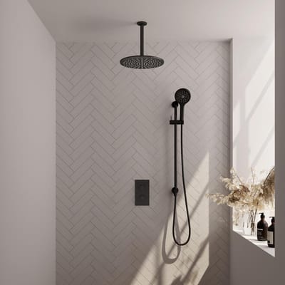 Brauer Black Carving Thermostatische Regendoucheset Inbouw - Hoofddouche 30 cm - 3 Weg - Handdouche 3 Standen - Doucheslang - Geintegreerde Glijstang - Mat Zwart