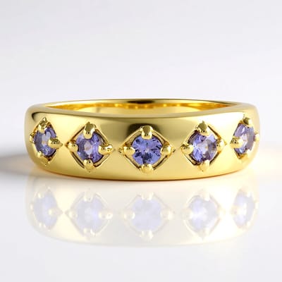 Cavill - Vergulde 925 Sterling Zilveren Ring met 5 Paarse Tanzanieten 0 482 ct - Rondslijpsel - Elegante Tijdloze Ringen voor Dames