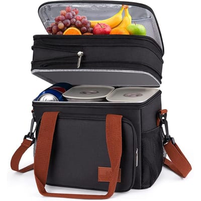 Uitbreidbare Geïsoleerde Dubbele Laag Lunch Snack Tas 17L Grote Koelbox Lekvrij voor Werk/Picknick/Kamperen/Reizen met Zijvak black