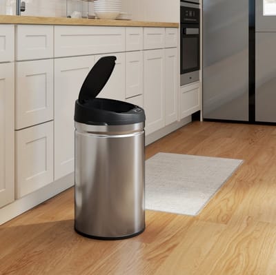 MEUNIQ sensorprullenbak 30 liter met soft-close deksel en handsfree sensoropening, roestvrijstalen afvalemmer zonder binnenemmer voor keuken of kantoor, zilver