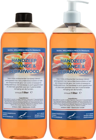 Handzeep Sweet Orange & Cedarwood 1 liter - set van 2 stuks - met gratis pomp - Voordeelverpakking