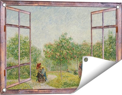Gards Tuinposter Doorkijk Tuin met Geliefden - Vincent van Gogh - 60x40 cm - Tuindoek - Tuindecoratie - Wanddecoratie buiten - Tuinschilderij