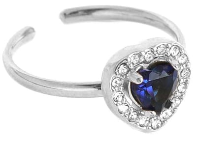 Ring - Hart met Zirkonia - RVS - One Size - Zilverkleurig en Blauw – valentijn – cadeau