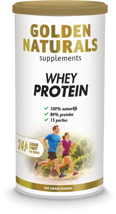 Golden Naturals Whey Protein – Eiwitpoeder – 80% eiwit – Voor spiergroei & herstel – 450 gram